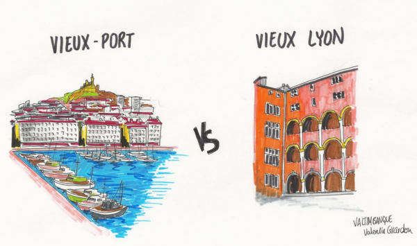 Caricature OM-OL Vieux Port Vieux Lyon