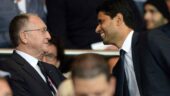 Nasser Al-Khelaïfi, président du PSG, en compagnie de Jean-Michel Aulas (OL).