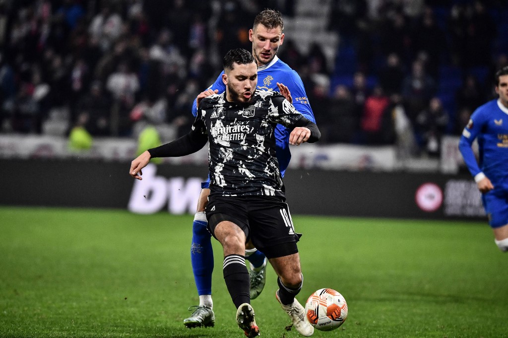 Rayan Cherki lors d'OL - Glasgow Rangers