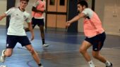 L'équipe de futsal de l' OL s'entraîne à Lyon le 12 octobre 2021