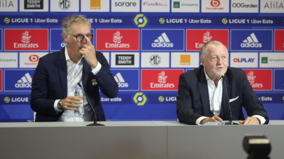 Jean-Michel Aulas et Laurent Blanc en conférence de presse