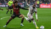 Lacazette (OL) et Jean-Clair Todibo(Nice)