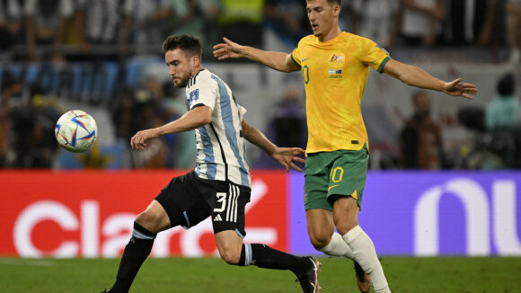 Nicolas Tagliafico (OL) lors d'Argentine - Australie en 8e de la Coupe du Monde 2022