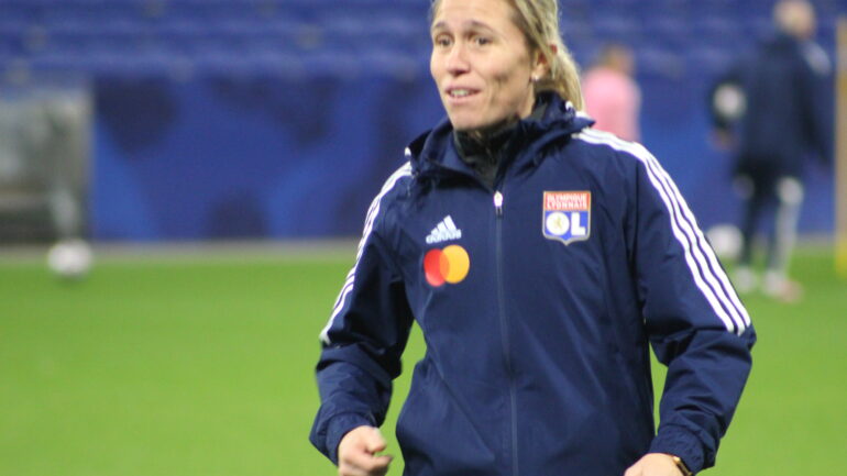 Camille Abily à l'entraînement avant OL - Juve