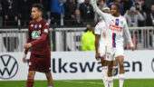 Bradley Barcola qui célèbre son 1er but en professionnel lors d'OL - Metz en Coupe de France