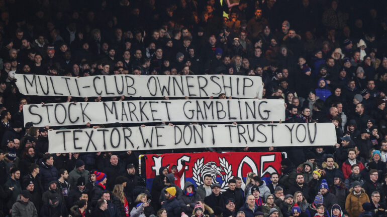 Crystal Palace supporters' banner against John Textor