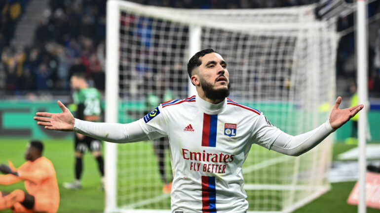 Rayan Cherki après son but lors d'OL - Lens