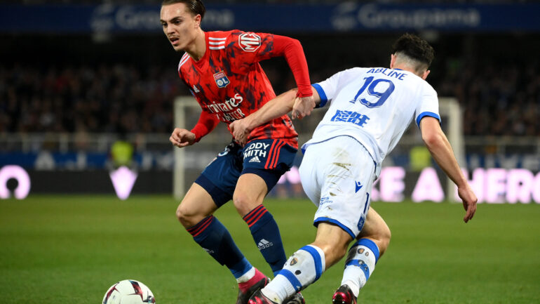 Maxence Caqueret lors d'Auxerre - OL en février