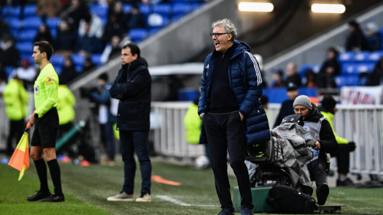 Laurent Blanc lors d'OL - Lorient en mars 2023