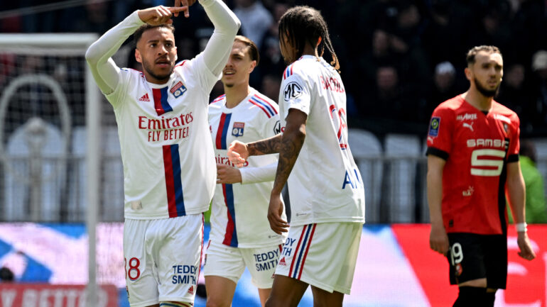 Corentin Tolisso buteur contre Rennes (3-1), le 9 avril 2023.