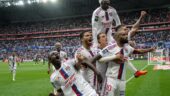 La joie des joueurs de l'OL après la victoire contre Montpellier (5-4