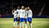Amine Gouiri, Castello Lukeba et Rayan Cherki lors de France - Suisse