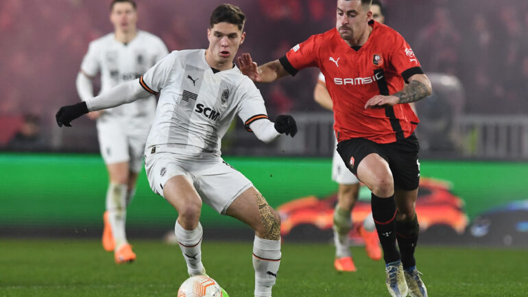 Baptiste Santamaria, milieu de Rennes, lors d'un match de Ligue Europa