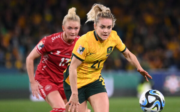 Ellie Carpenter with Australia against Denmark at the 2023 World Cup