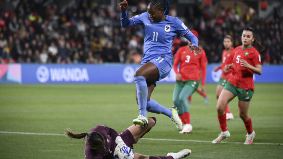 Kadidiatou Diani, attaquante de l'OL, lors du match des Bleues contre le Maroc
