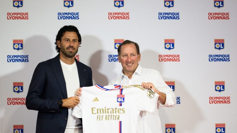 Fabio Grosso et John Textor lors de l'arrivée du coach à l'OL.