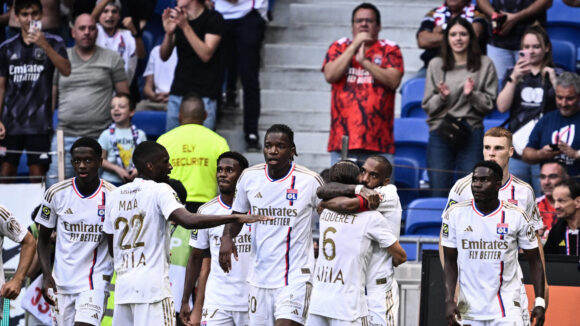 Les joueurs de l'OL lors du match face à Lorient en octobre 2023