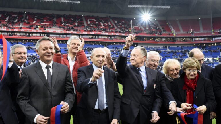 Gérard Collomb aux côtés de Jean-Michel Aulas à l'inauguration du Parc OL en janvier 2016