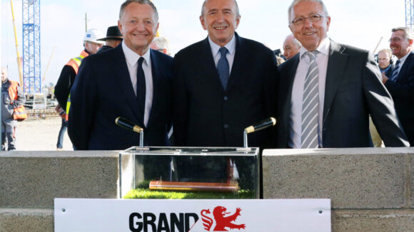 Jean-Michel Aulas et Gérard Collomb lors de la pose de la première pierre du Grand Stade