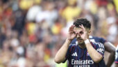 Georges Mikautadze faisant sa célébration lors de Lens - OL