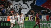 La joies des joueurs de l'OL après le but d'Adam Karabec contre Metz