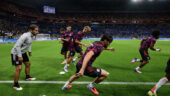 Les joueurs de l'OL à l'entraînement avant Angers