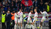 La joie des joueurs de l'OL contre Strasbourg