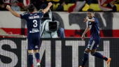 Abner après son but lors de Monaco - OL