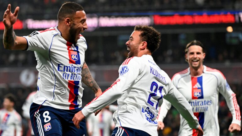 La joie de Ruben Kluivert et Corentin Tolisso lors de Metz - OL