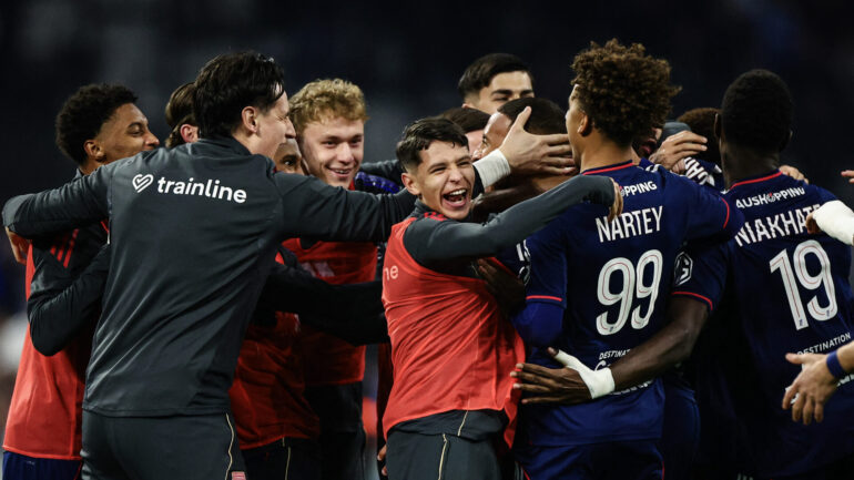 La joie des joueurs de l'OL contre l'OM