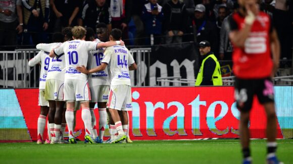 La joie des joueurs de l'OL contre Rennes
