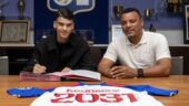 Kaïl Boudache à sa signature à l'OL avec Matthieu Louis-Jean