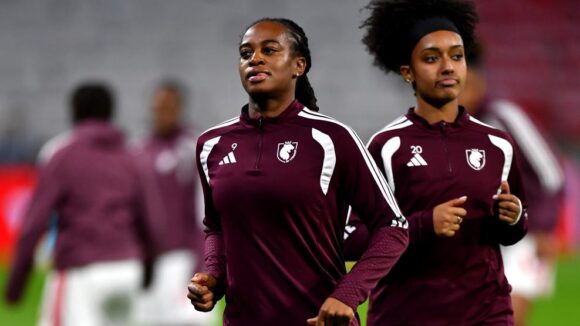 Marie-Antoinette Katoto, buteuse pour OL Lyonnes, contre l'Inter Milan
